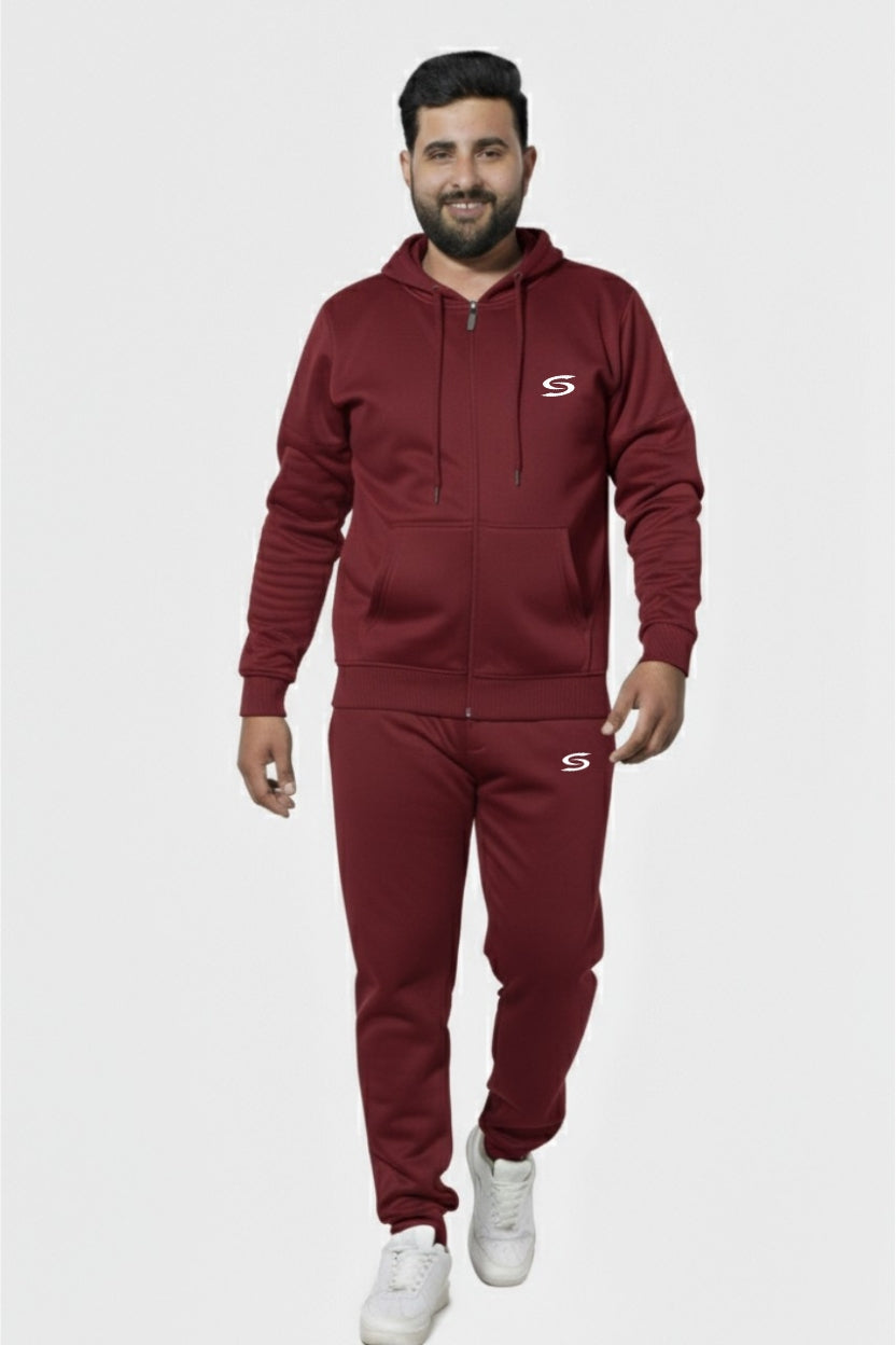 Premium-Maroon-Micro Fleece Tracksuit For Men - Superwear
