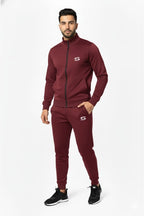 Maroon Mock Neck Full-Zip Tracksuit - Superwear