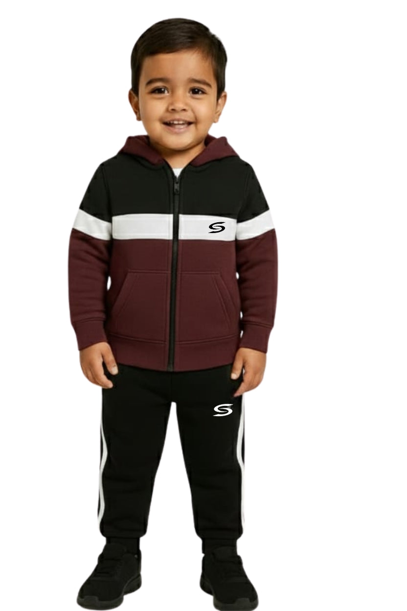 Kid's Only-Maroon,Black & White-Premium Tracksuit - Superwear