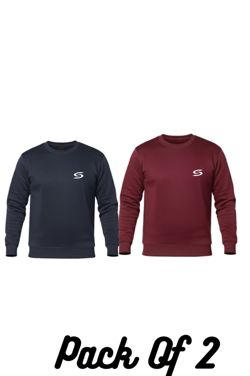 Premium Pack Of 2-Navy Blue+Maroon-Crew-Neck Sweatshirt - Superwear