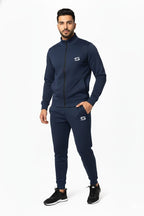 Navy Blue Mock Neck Full-Zip Tracksuit - Superwear