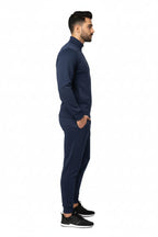 Navy Blue Mock Neck Full-Zip Tracksuit - Superwear