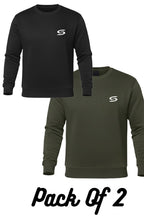 Premium Pack Of 2-Black+Olive Green-Crew-Neck Sweatshirt - Superwear