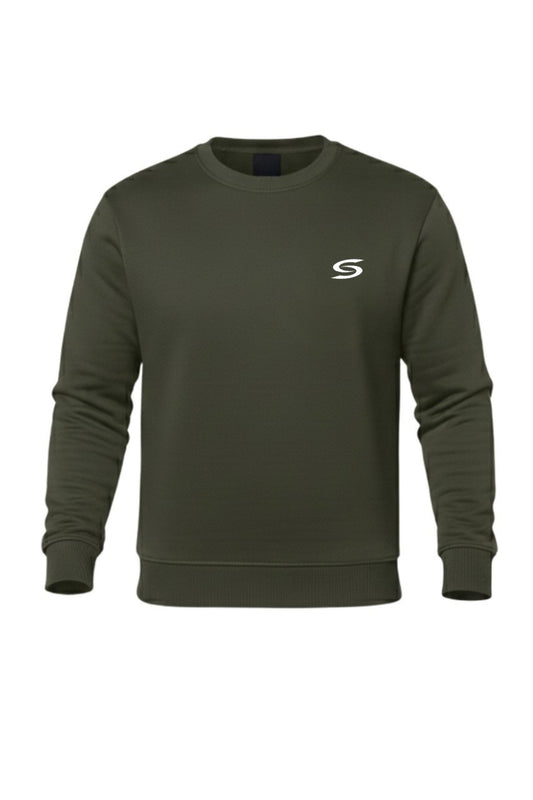 Premium-Olive Green-Crew-Neck Sweatshirt - Superwear