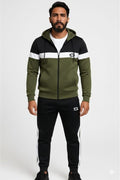 Premium-Olive Green+Black & White Combo-Micro Fleece Tracksuit For Men - Superwear