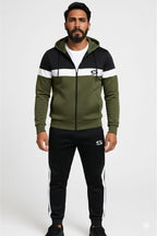 Premium-Olive Green+Black & White Combo-Micro Fleece Tracksuit For Men - Superwear
